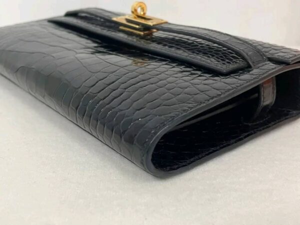 Excellence condition Kelly ToGo Wallet Croc. Alligator Noir-Shiny GHW st.U (2022) - Image 5