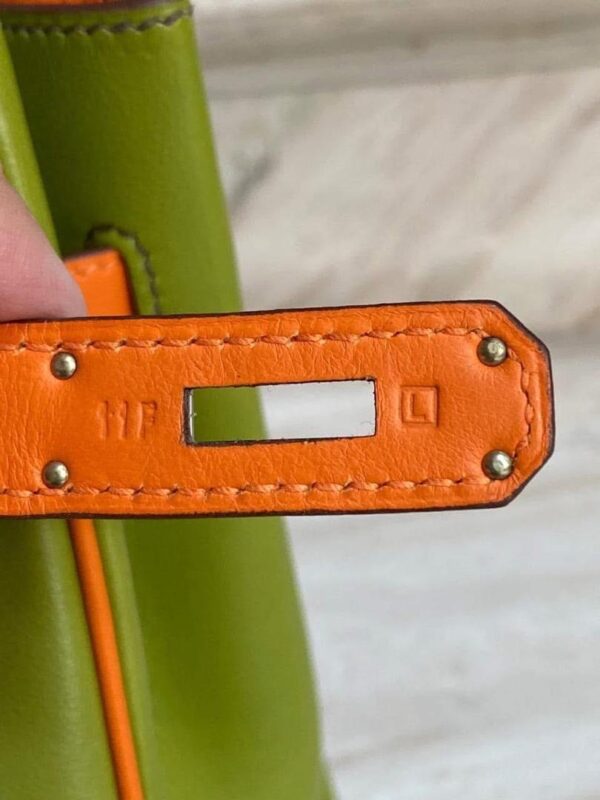 Birkin 35 B35 Special Order SO HSS Horseshoe Stamp Green Vert / Orange Swift Leather PHW - Image 4