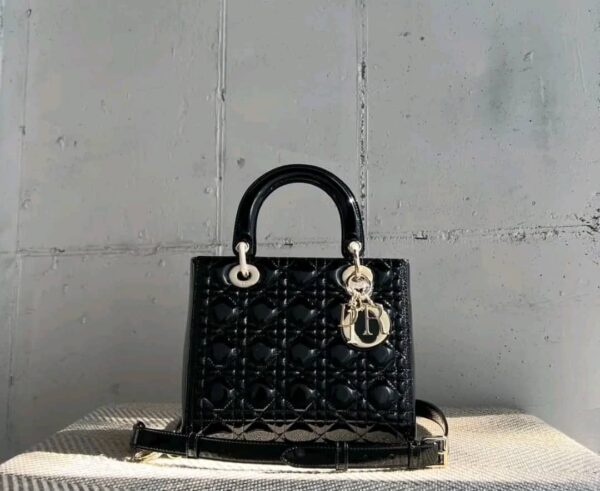 Small Lady Dior Bag Black Patent Cannage Calfskin