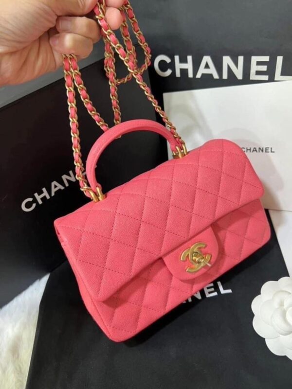 Chanel bag mini top handle in pink caviar GHW - Image 9