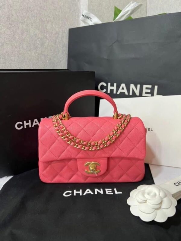 Chanel bag mini top handle in pink caviar GHW