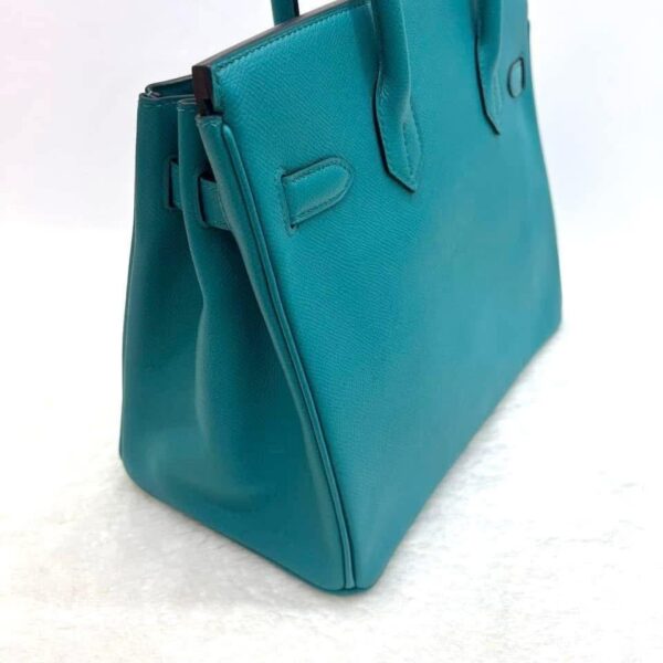 Birkin 30 B30 Blue Bleu Paon Epsom Leather PHW stamp X - Image 5