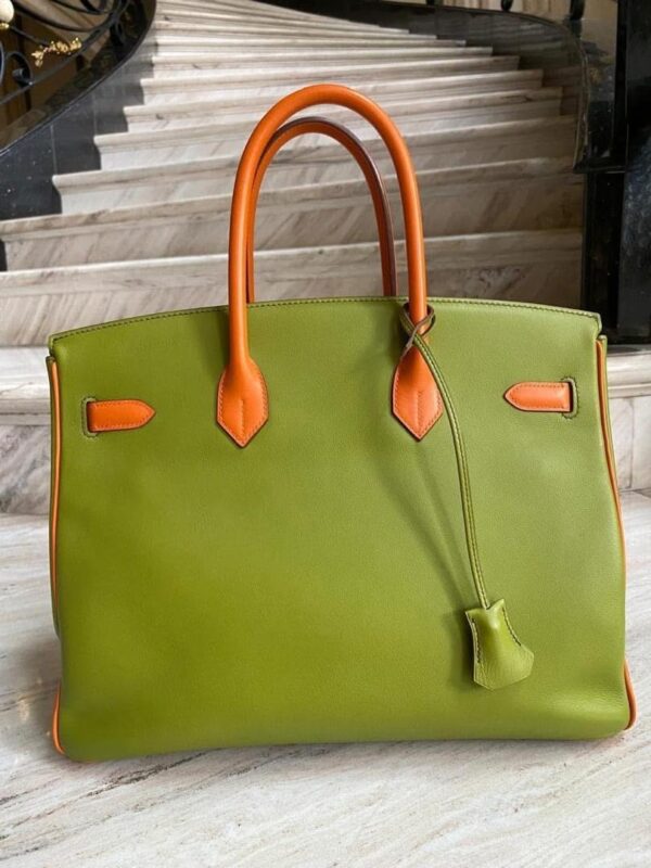 Birkin 35 B35 Special Order SO HSS Horseshoe Stamp Green Vert / Orange Swift Leather PHW - Image 6