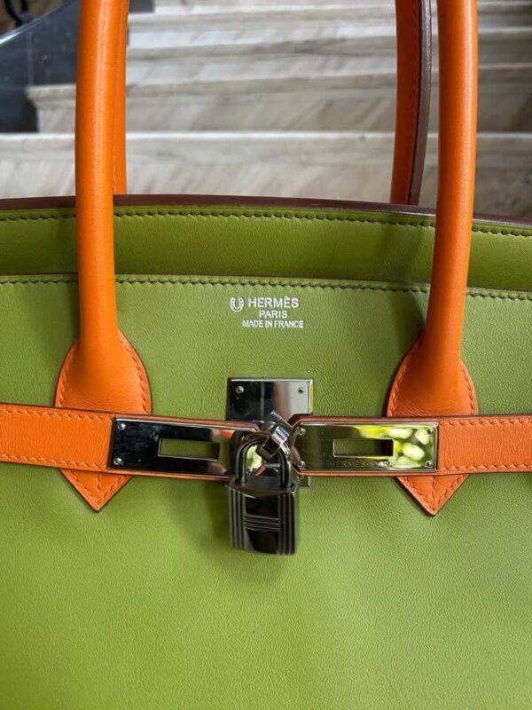 Birkin 35 B35 Special Order SO HSS Horseshoe Stamp Green Vert / Orange Swift Leather PHW - Image 2