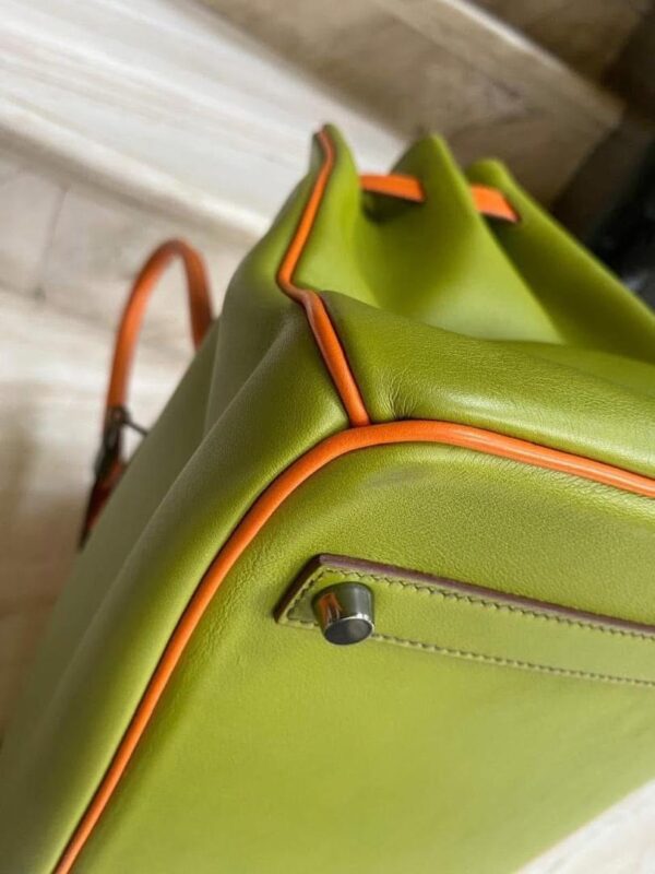 Birkin 35 B35 Special Order SO HSS Horseshoe Stamp Green Vert / Orange Swift Leather PHW - Image 9