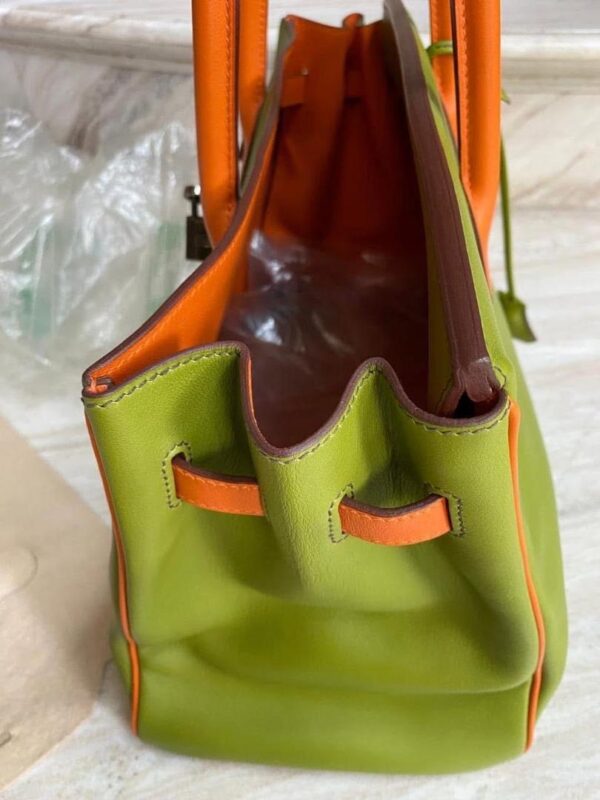 Birkin 35 B35 Special Order SO HSS Horseshoe Stamp Green Vert / Orange Swift Leather PHW - Image 10