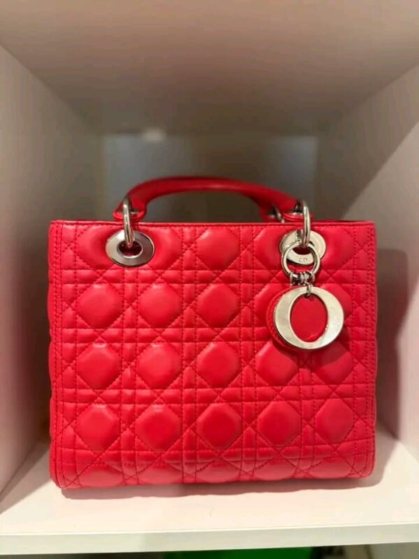 Lambskin Cannage Medium Lady Dior Red