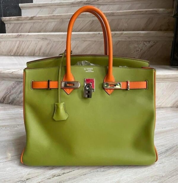 Birkin 35 B35 Special Order SO HSS Horseshoe Stamp Green Vert / Orange Swift Leather PHW