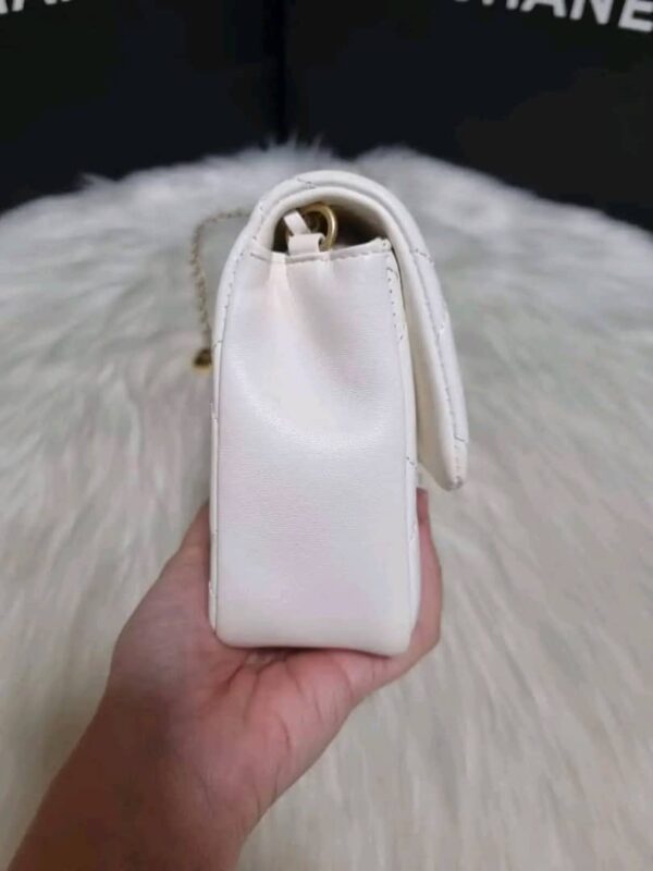 Chanel Mini Flap White Lambskin Heart Chain GHW - Image 8