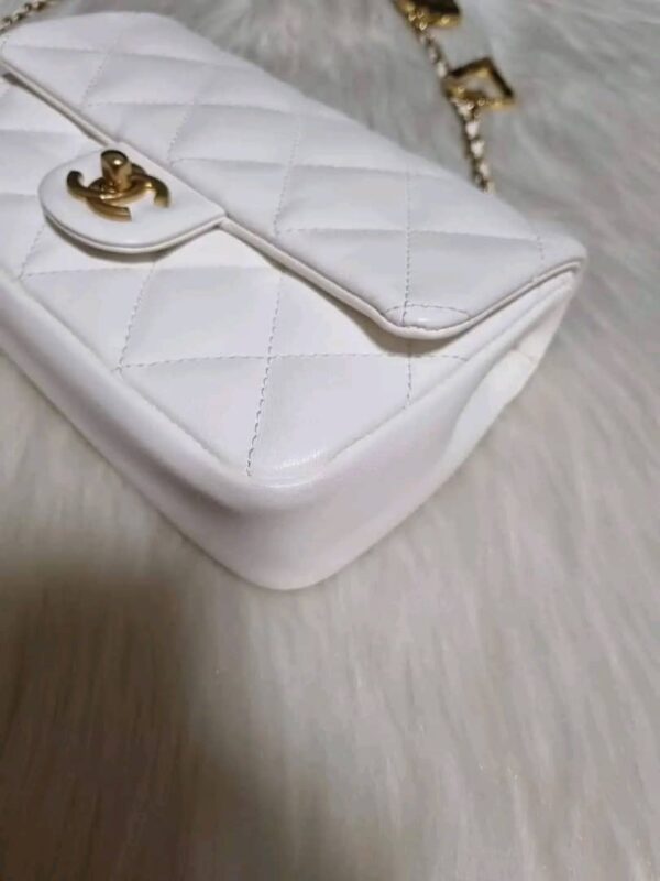 Chanel Mini Flap White Lambskin Heart Chain GHW - Image 7