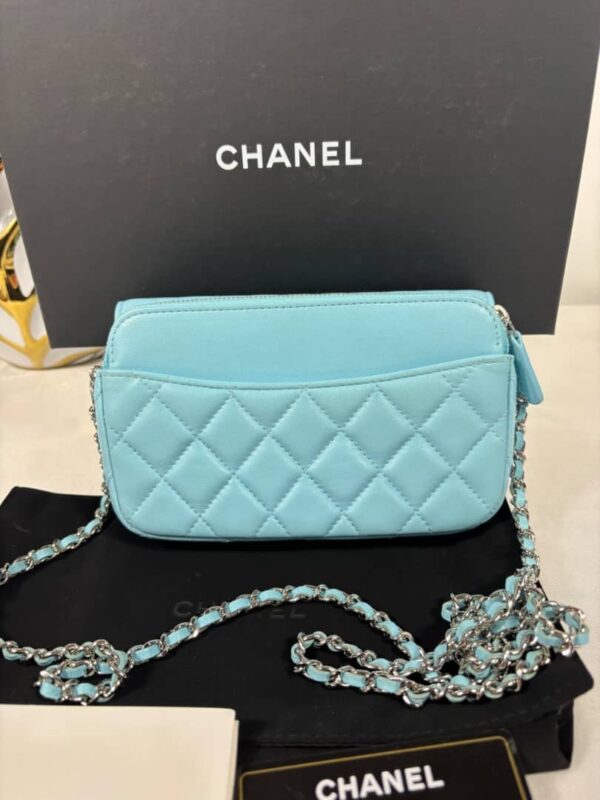 Chanel Lambskin Flap Phone Holder Light Blue - Image 7