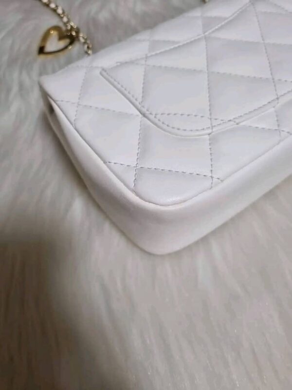 Chanel Mini Flap White Lambskin Heart Chain GHW - Image 2