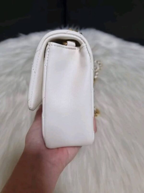 Chanel Mini Flap White Lambskin Heart Chain GHW - Image 5